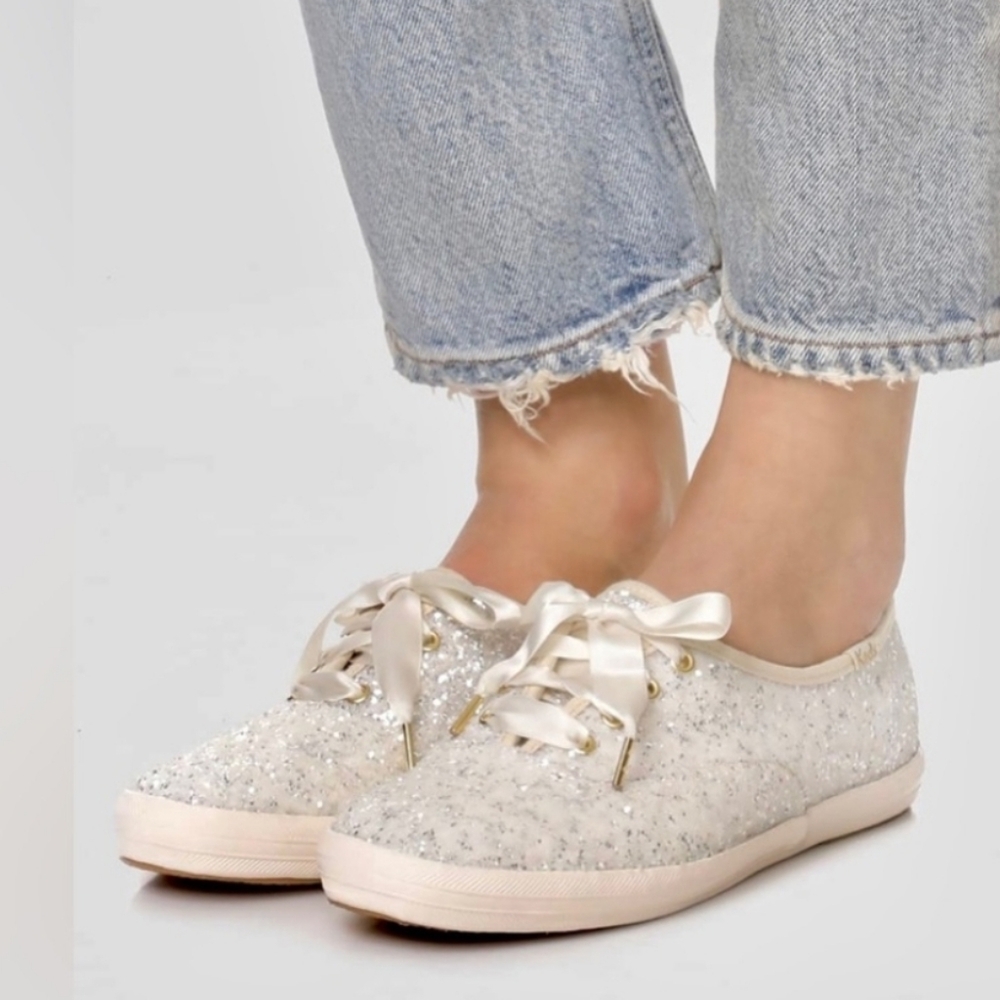 kate spade Cream Glitter Satin Ribbon Sneakers